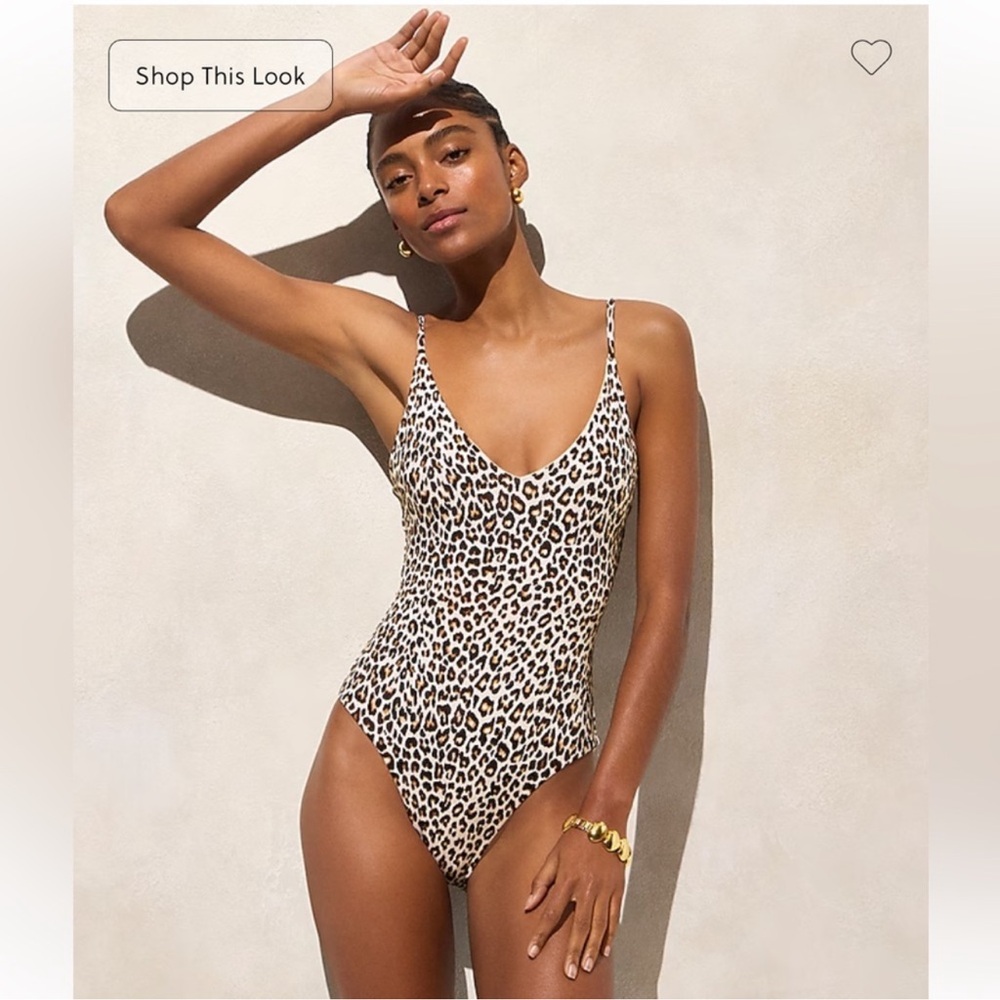 J. Crew Leopard Print One-Piece Swimsuit in Cream and Brown